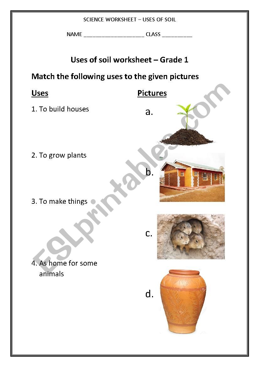 USES OF SOIL worksheet
