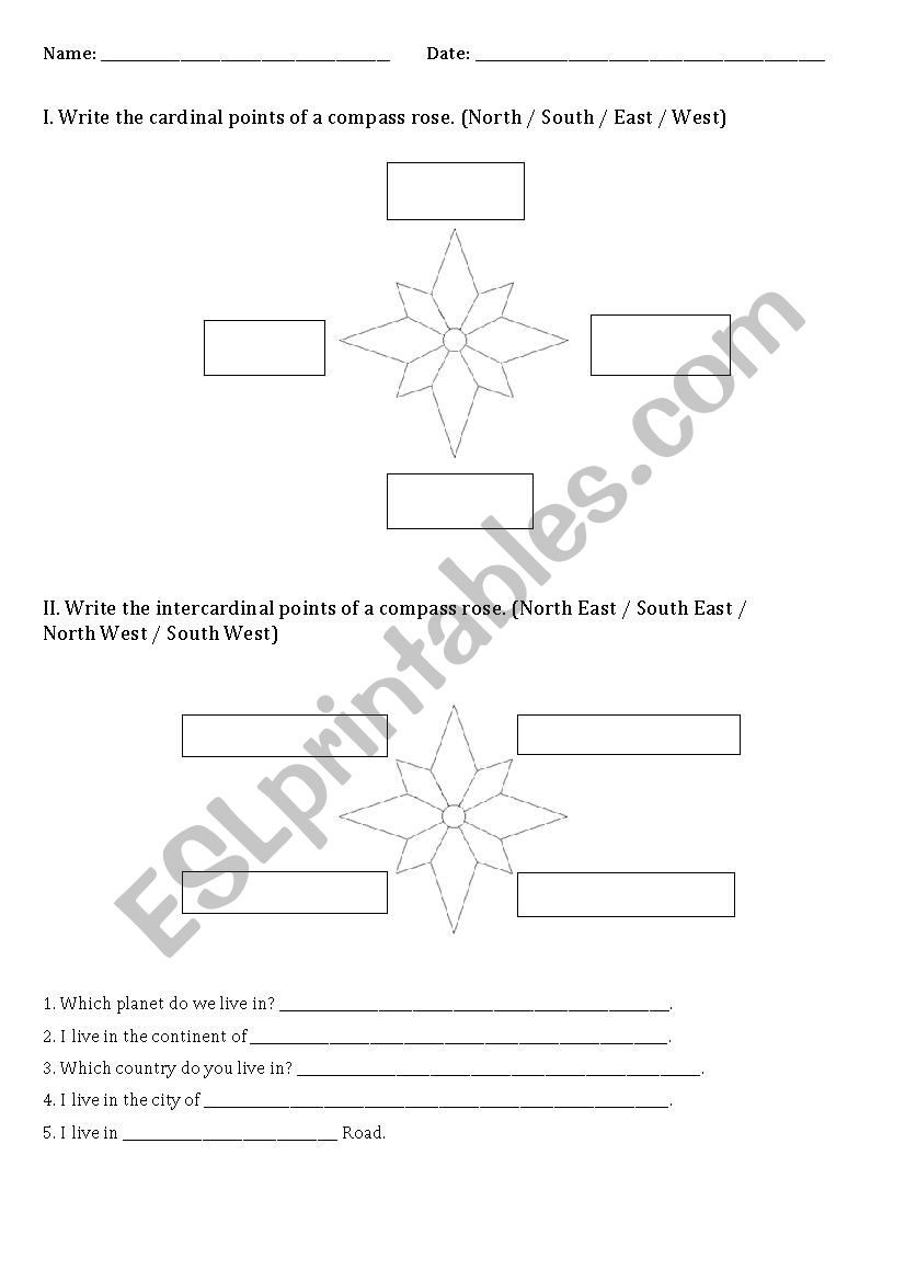 Compass Rose worksheet