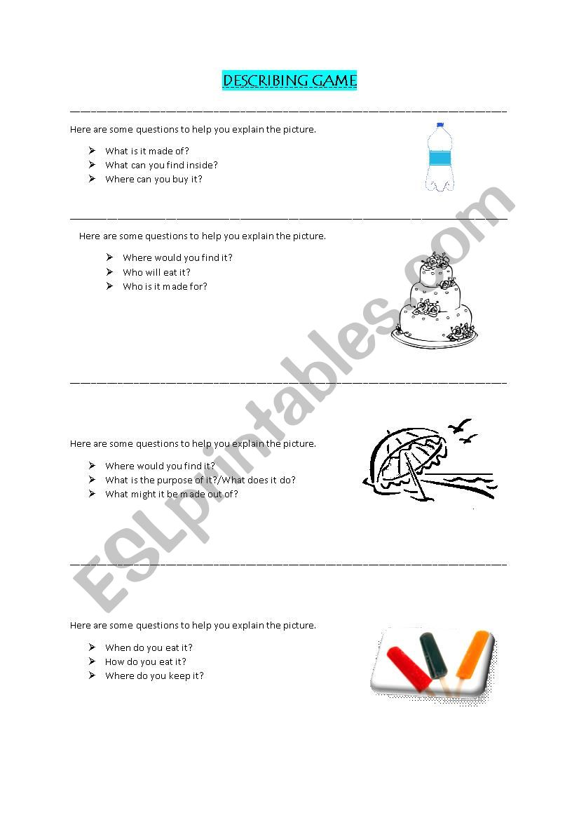 Describing Game worksheet