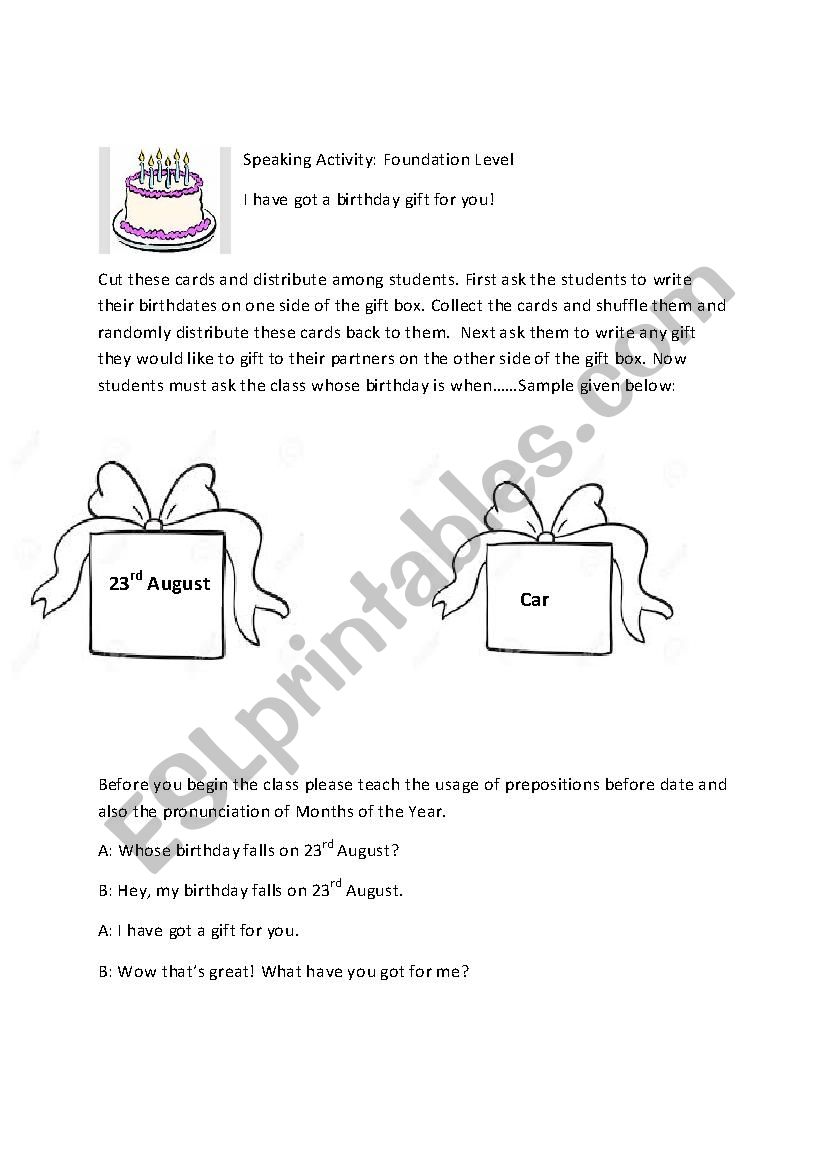 I have got a birthday gift for you! - ESL worksheet by Paree