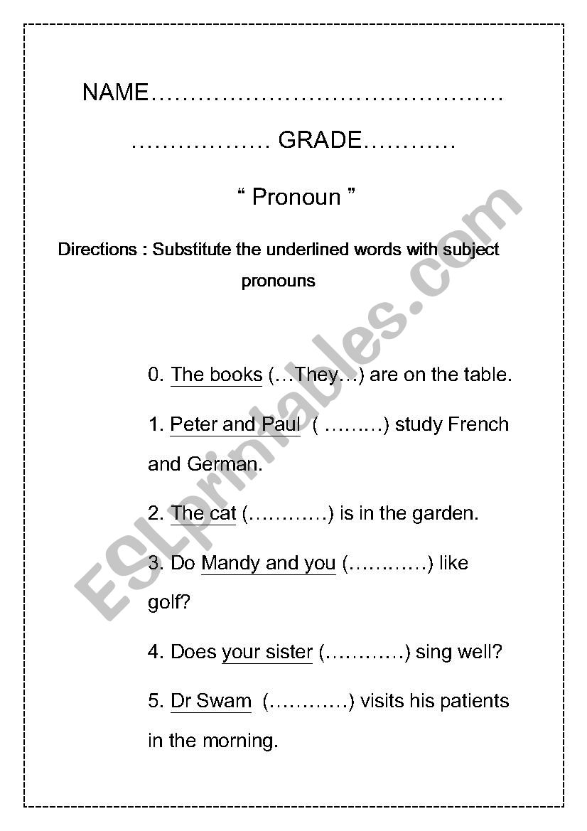 Subject pronoun worksheet