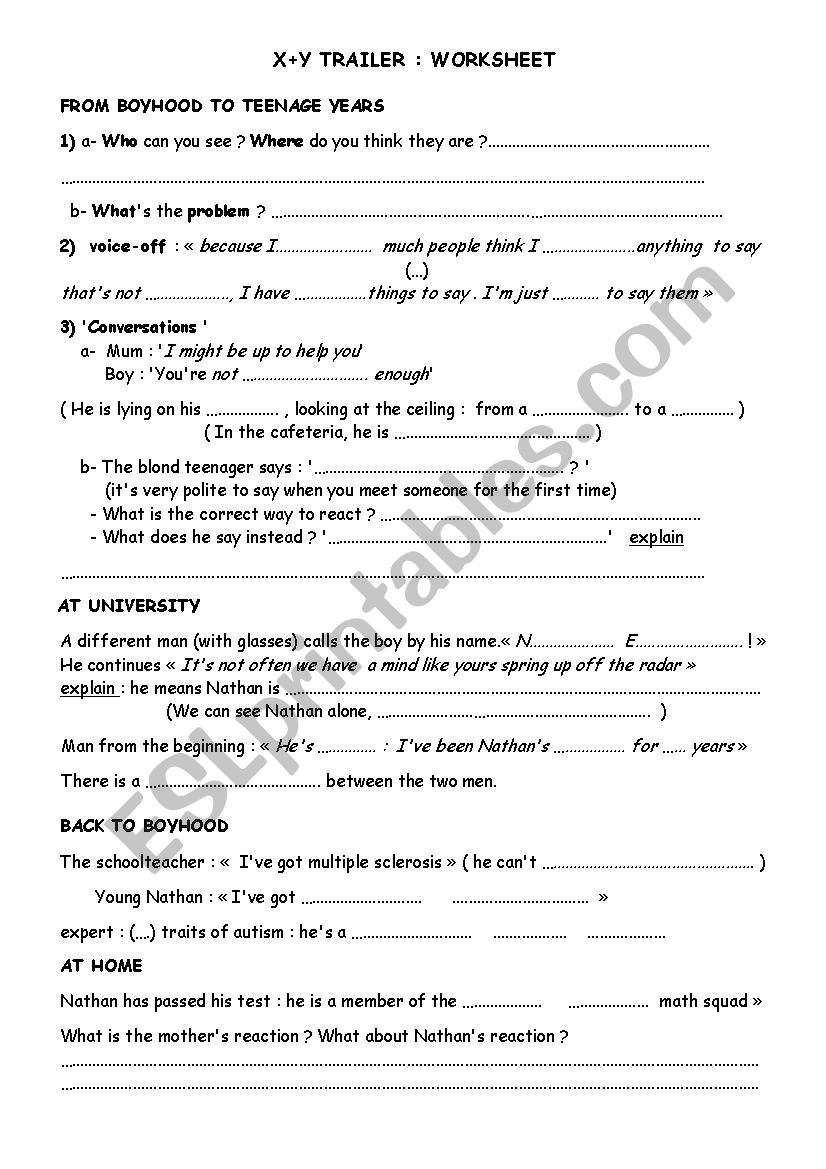 X+Y trailer worksheet worksheet