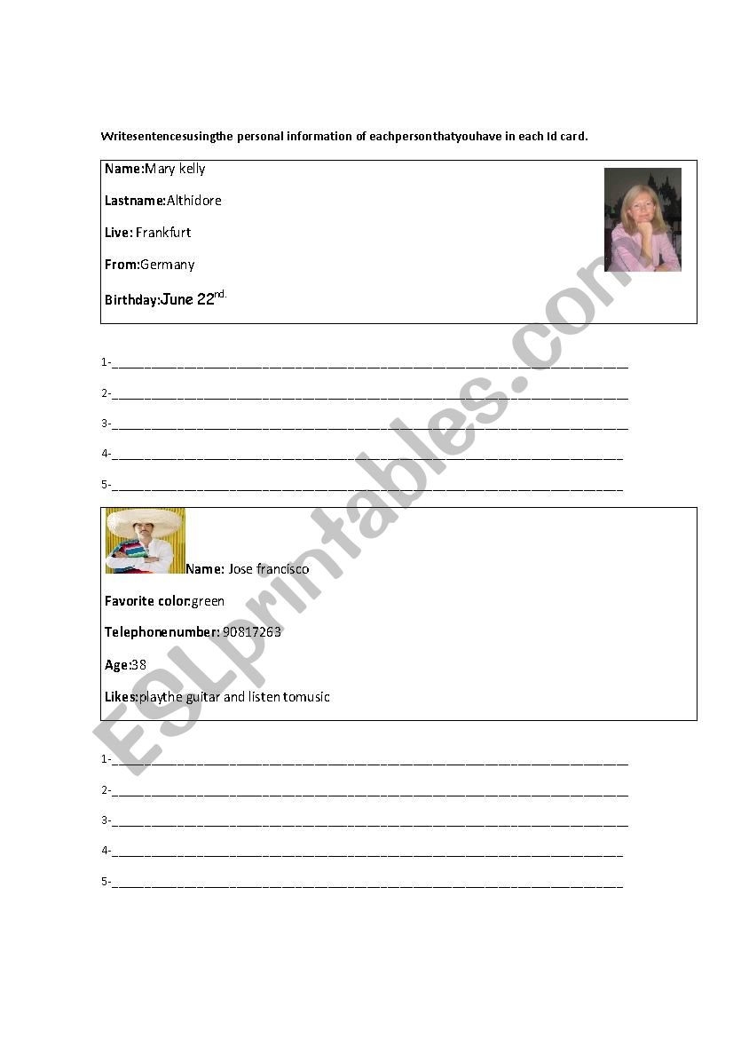 personal information worksheet