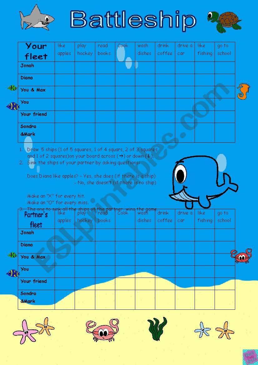 Battleship - Simple Present worksheet