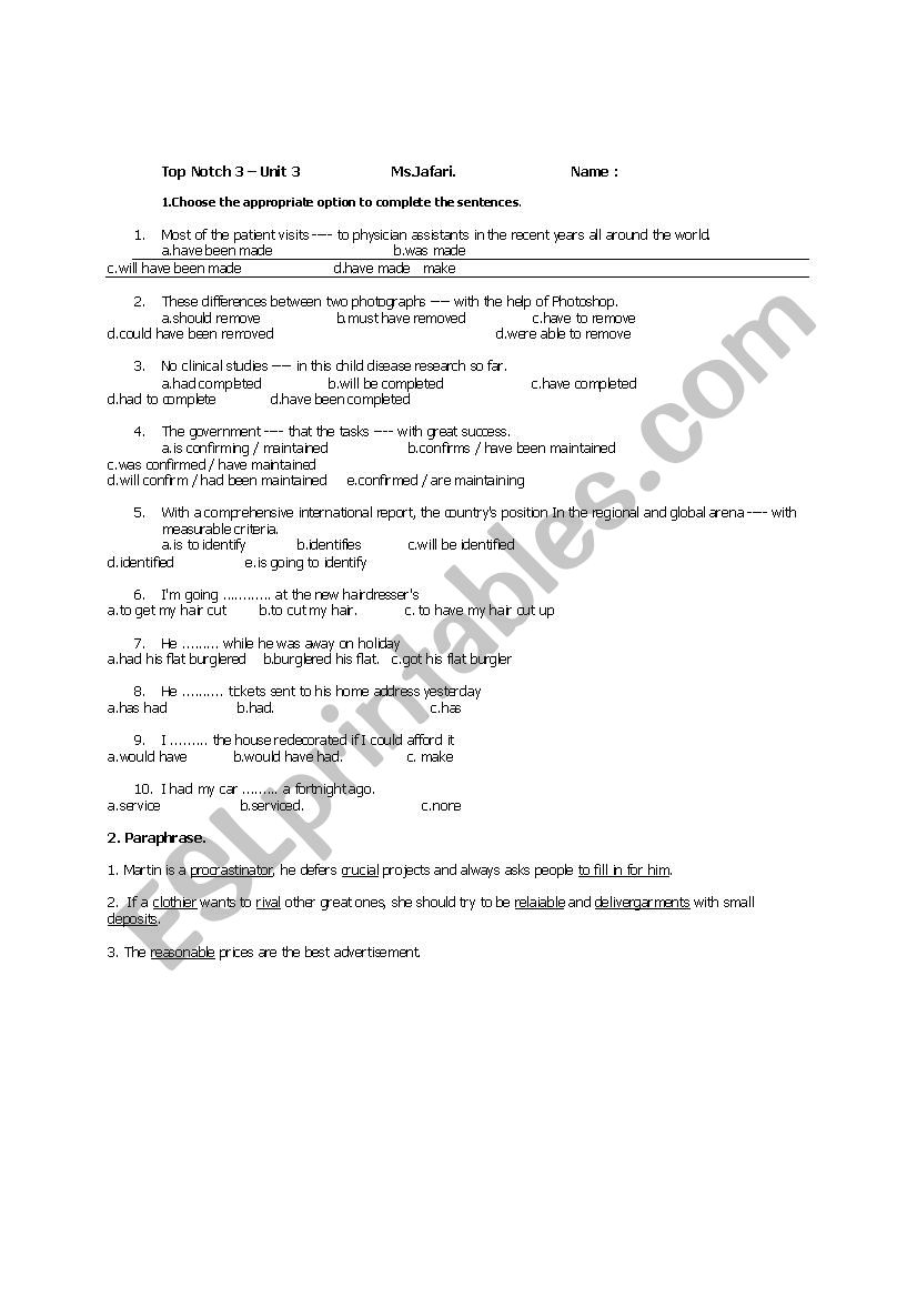 Causative - passive causative worksheet