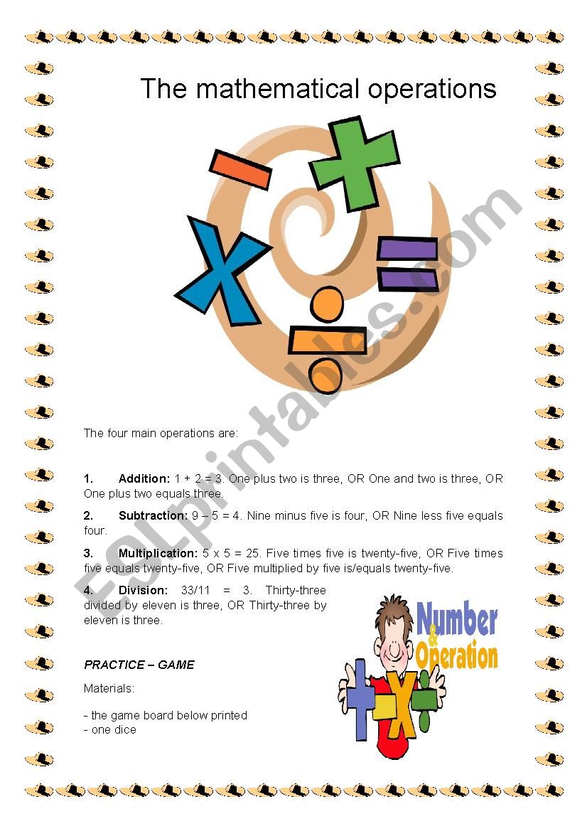 The mathematical operations worksheet