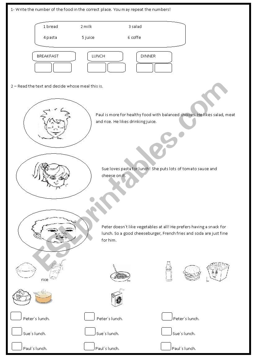 Food worksheet