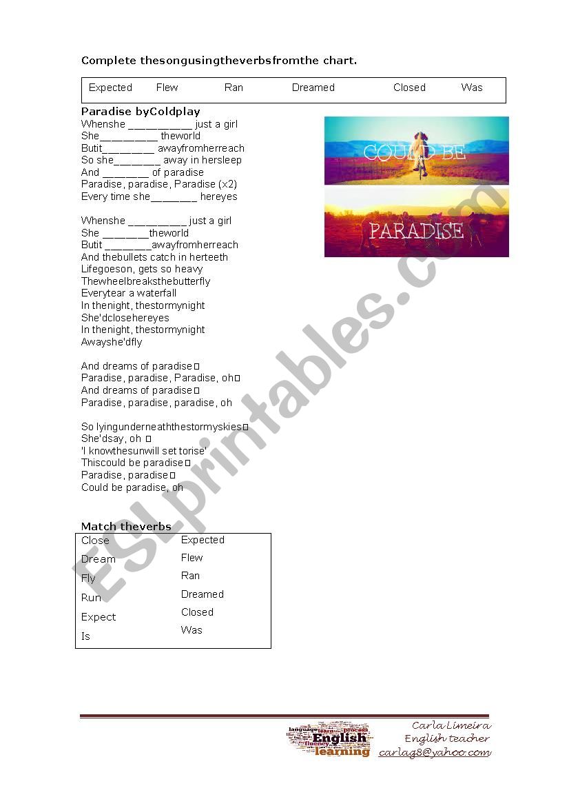 Paradise - song worksheet