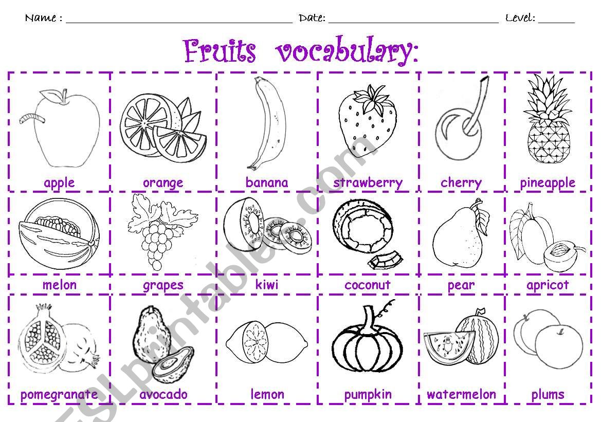 FRUITS  VOCABULARY worksheet