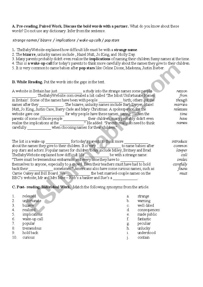 Whats in a Name? worksheet