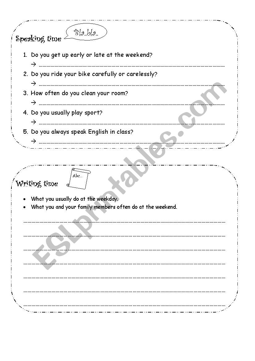 Speaking and Writing worksheet