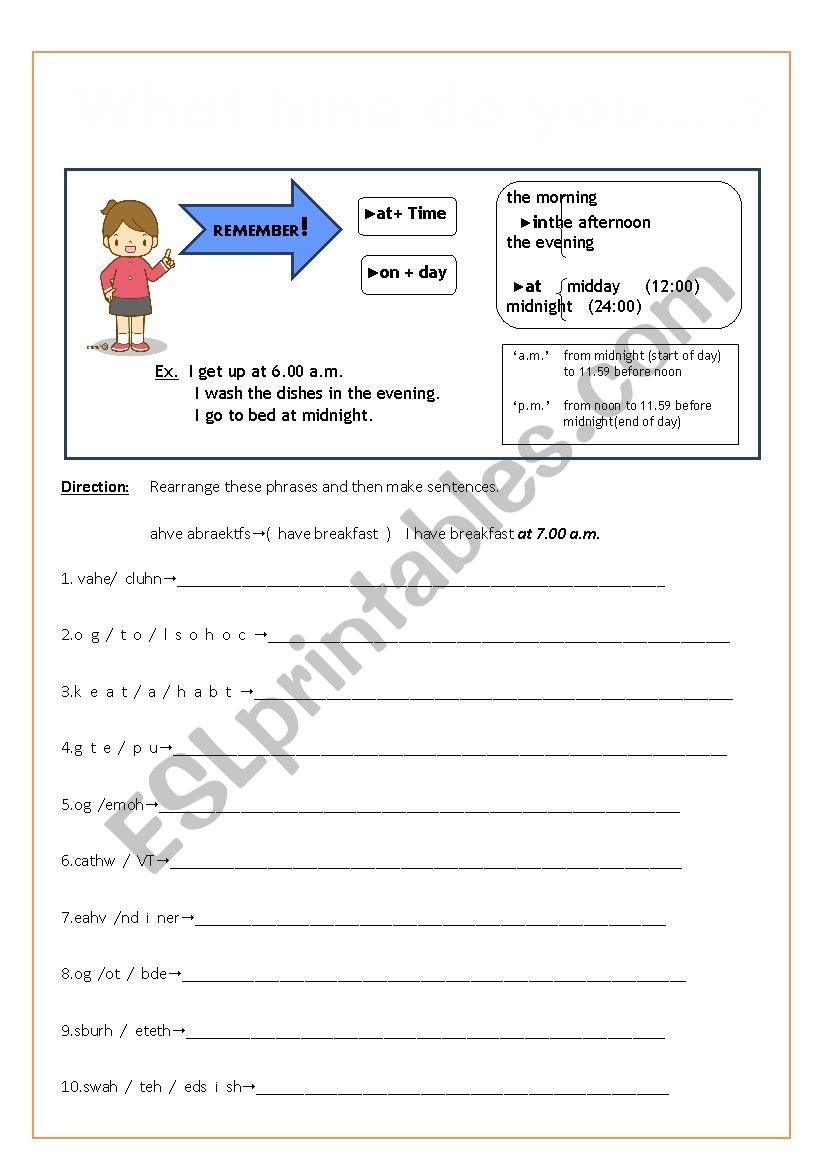 What time do you...? worksheet