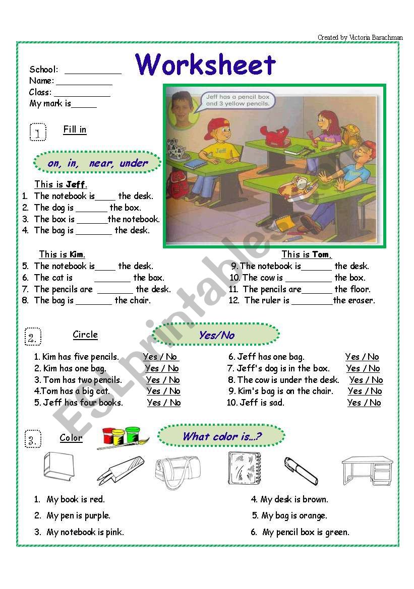 Prepositions of Place worksheet