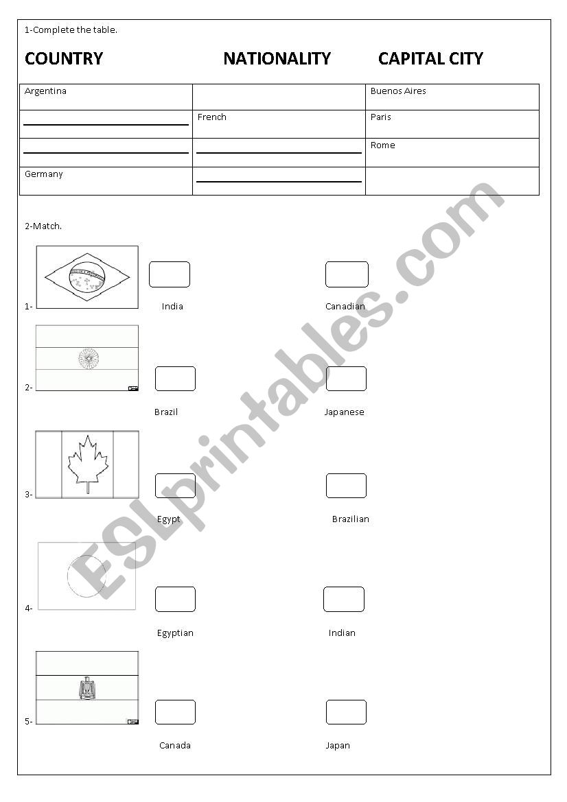 country and flags worksheet