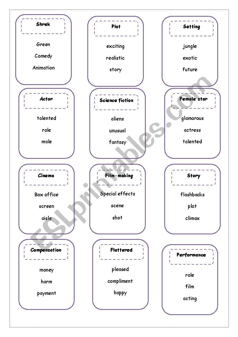 Cinema Bingo Cards worksheet