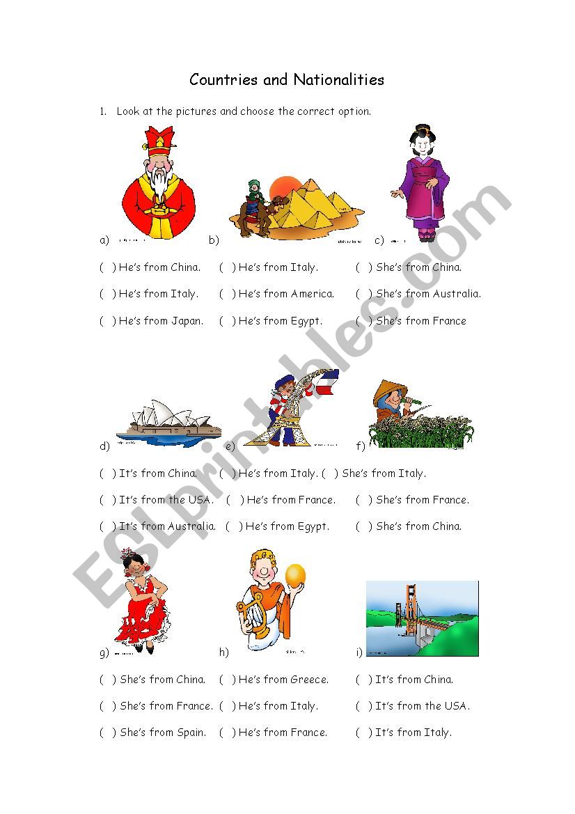 COUNTRIES AND NATIONALITIES worksheet