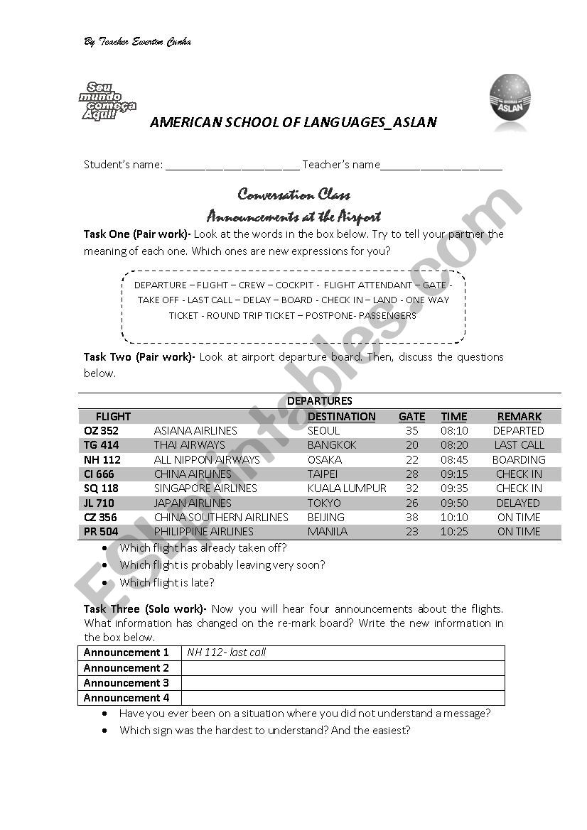 Conversation At The Airport worksheet