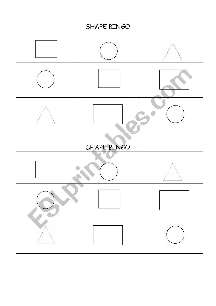 Shape bingo worksheet