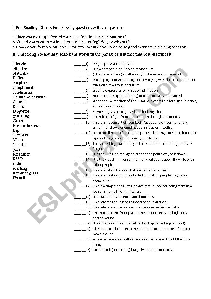 Table Manners and Dining Etiquette