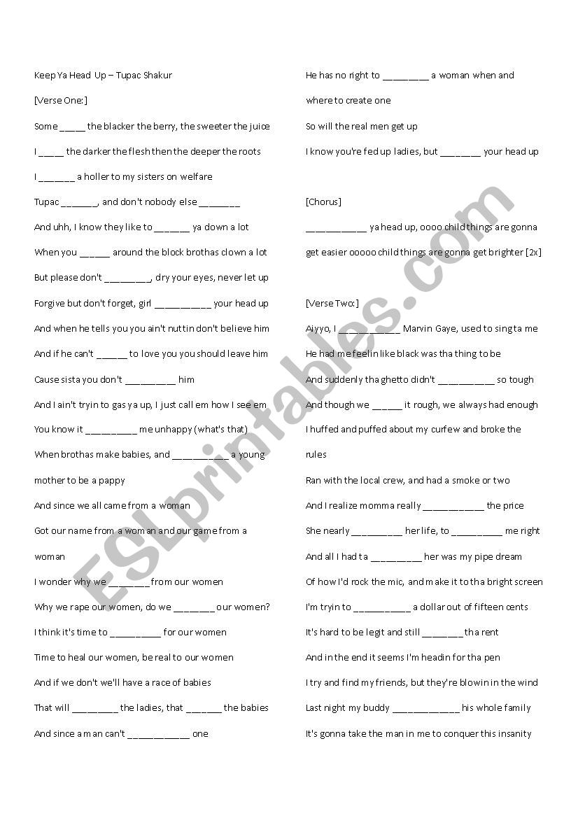 2 pac song worksheet