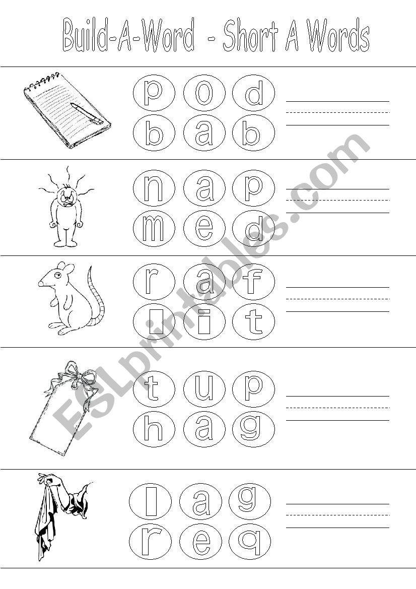 Build a Word - Short A Vowel worksheet