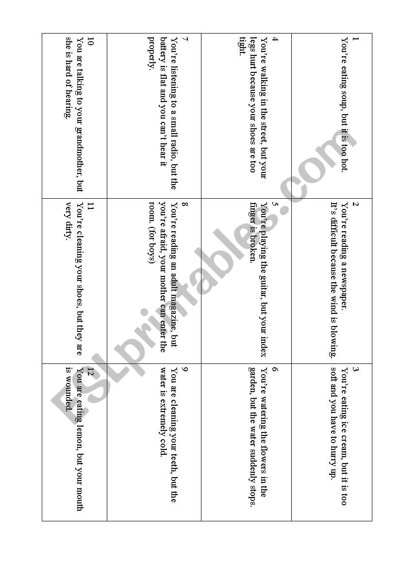 Flashcards to act out present and past continuous