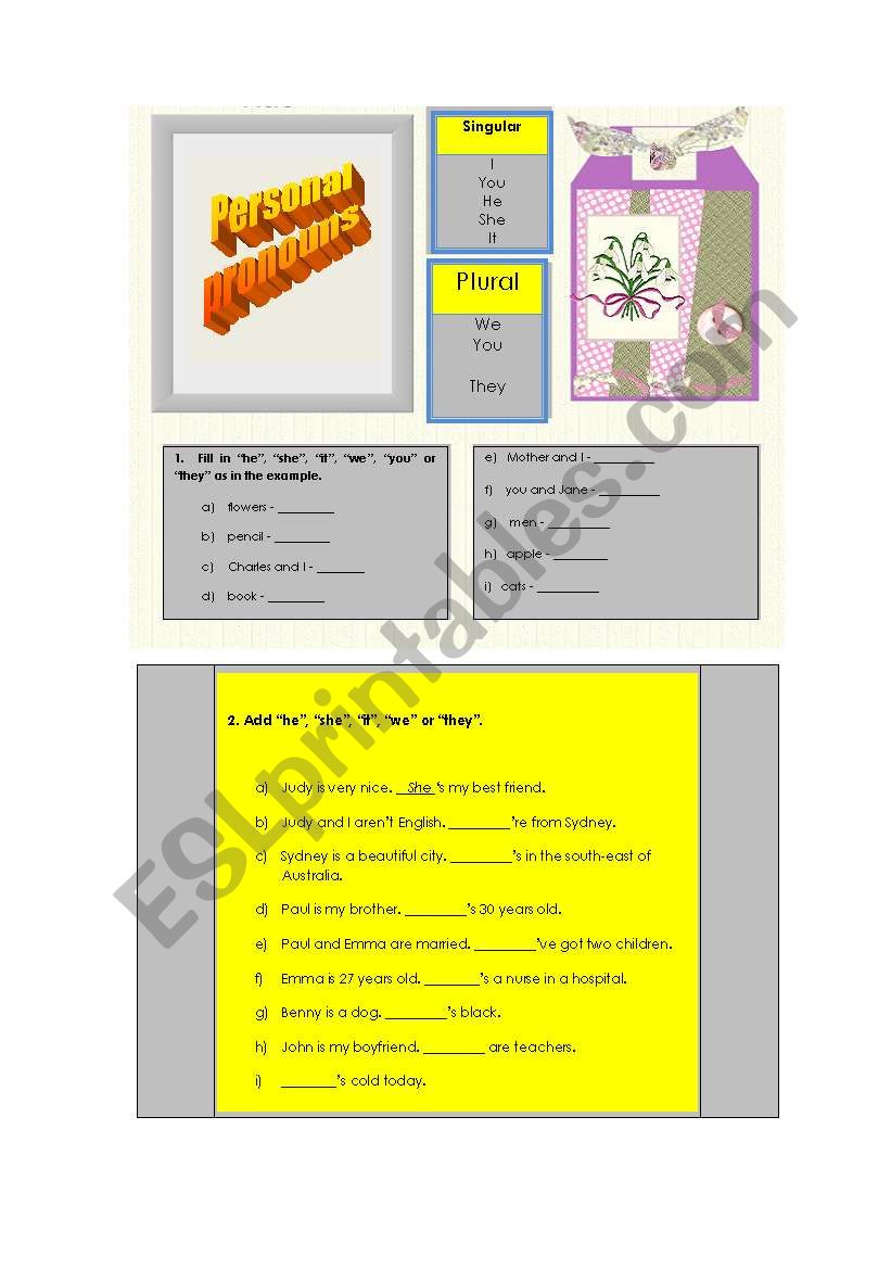 Personal pronouns worksheet