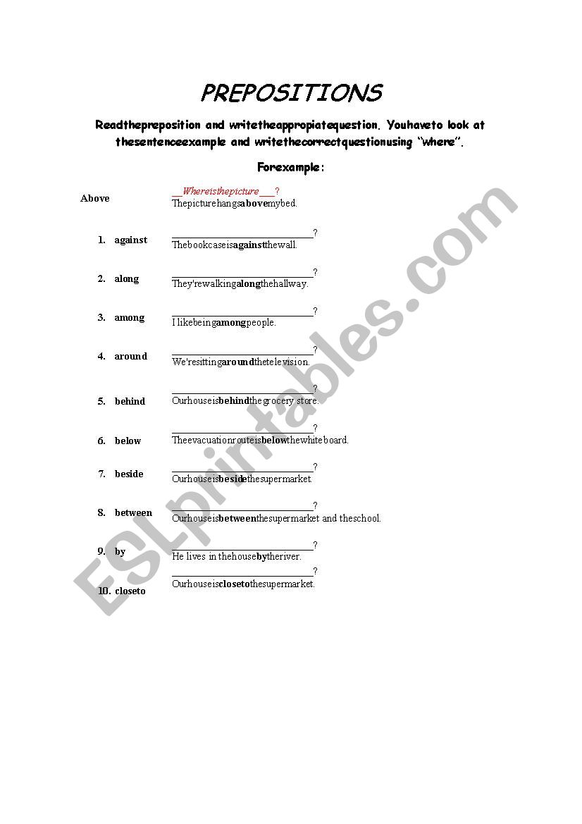 Prepositions worksheet