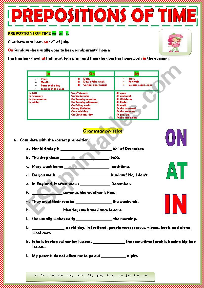 PREPOSITIONS OF TIME - RULES AND EXERCISES