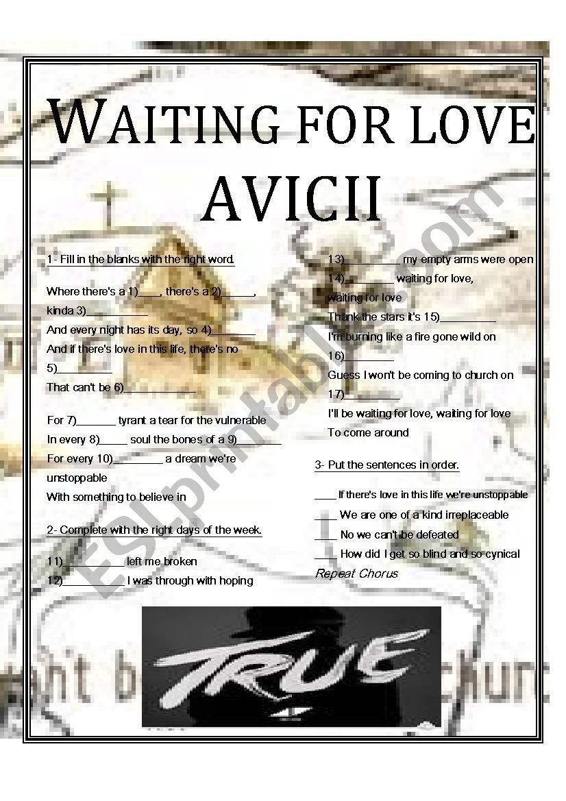 Waiting for Love by Avicii worksheet
