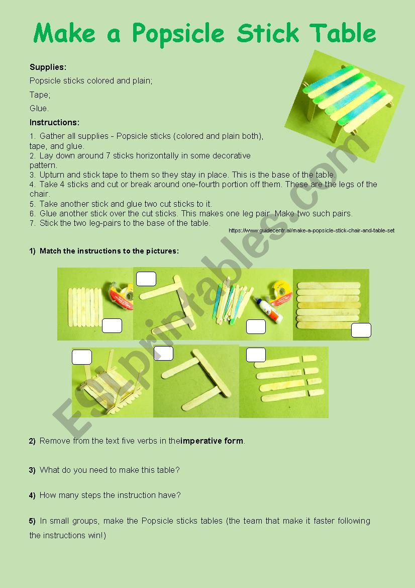 Make a Popsicle Stick Table  worksheet