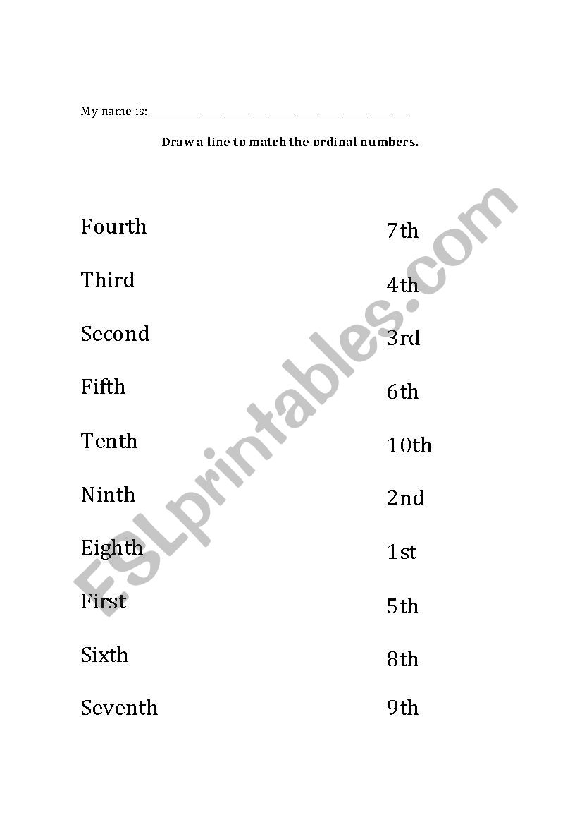 Ordinal Numbers worksheet