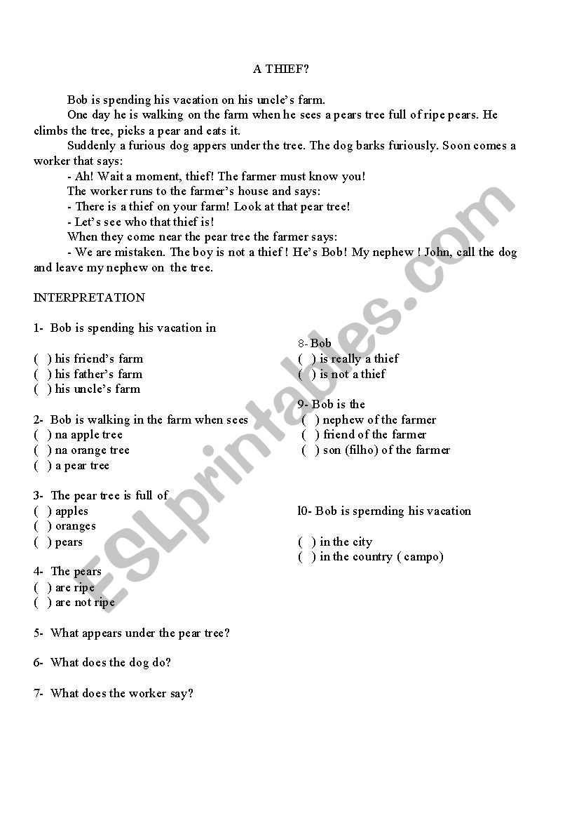 A thief worksheet