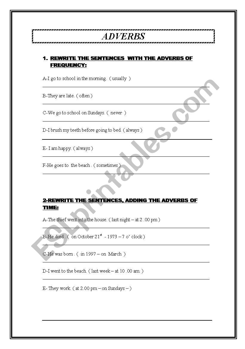 ADVERBS worksheet