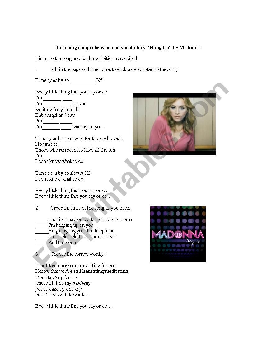 Listening comprehension and vocabulary practice HANG UP Madonna