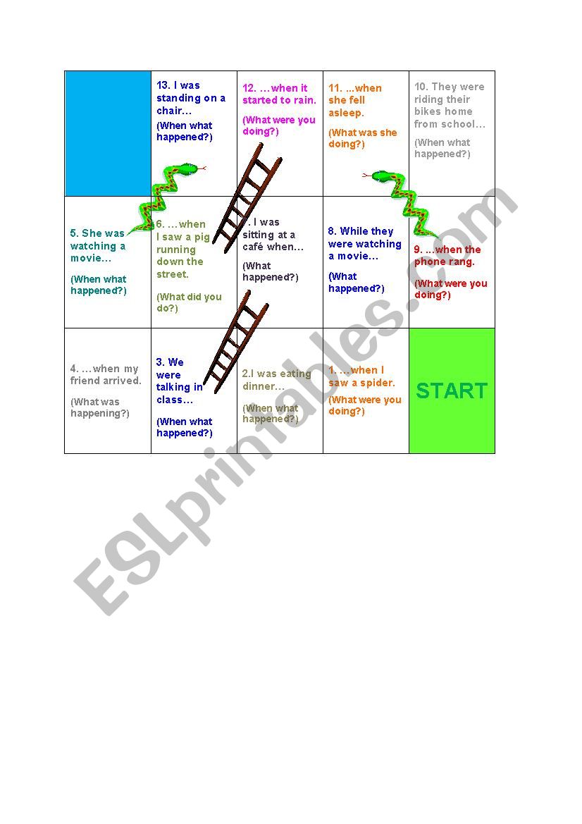 Past Continuous Snakes and Ladders