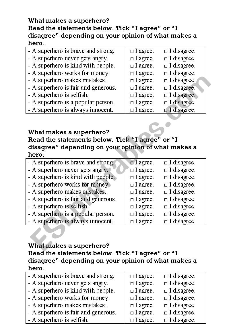 What makes a superhero worksheet