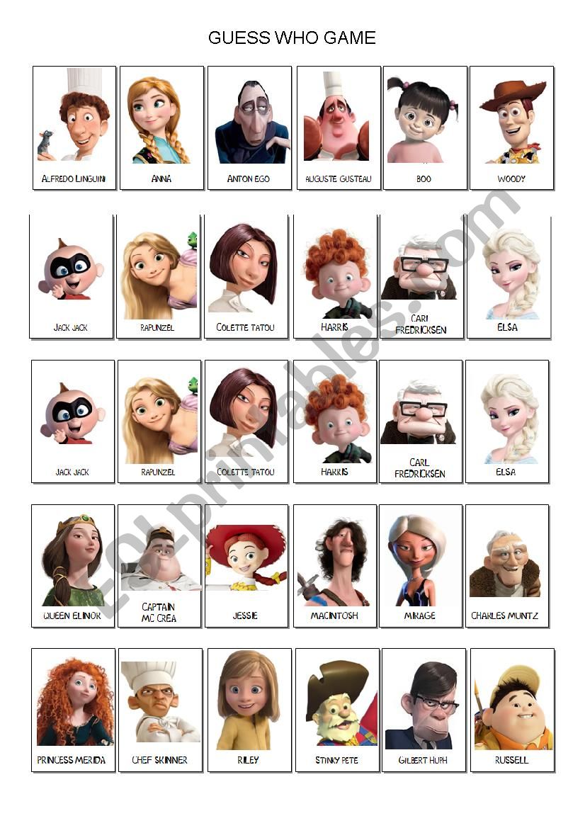 GUESS GAME DISNEY PIXAR ESL worksheet by