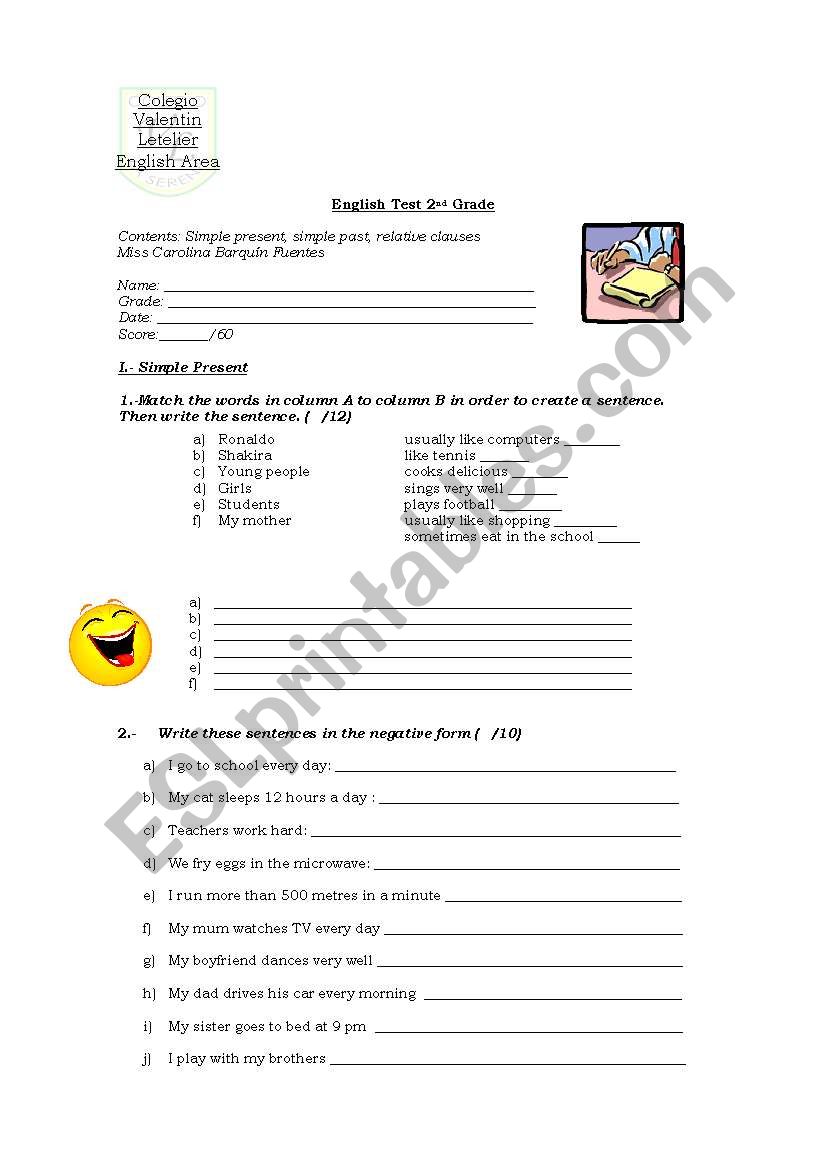 Simple present, simple past, relatives clauses test