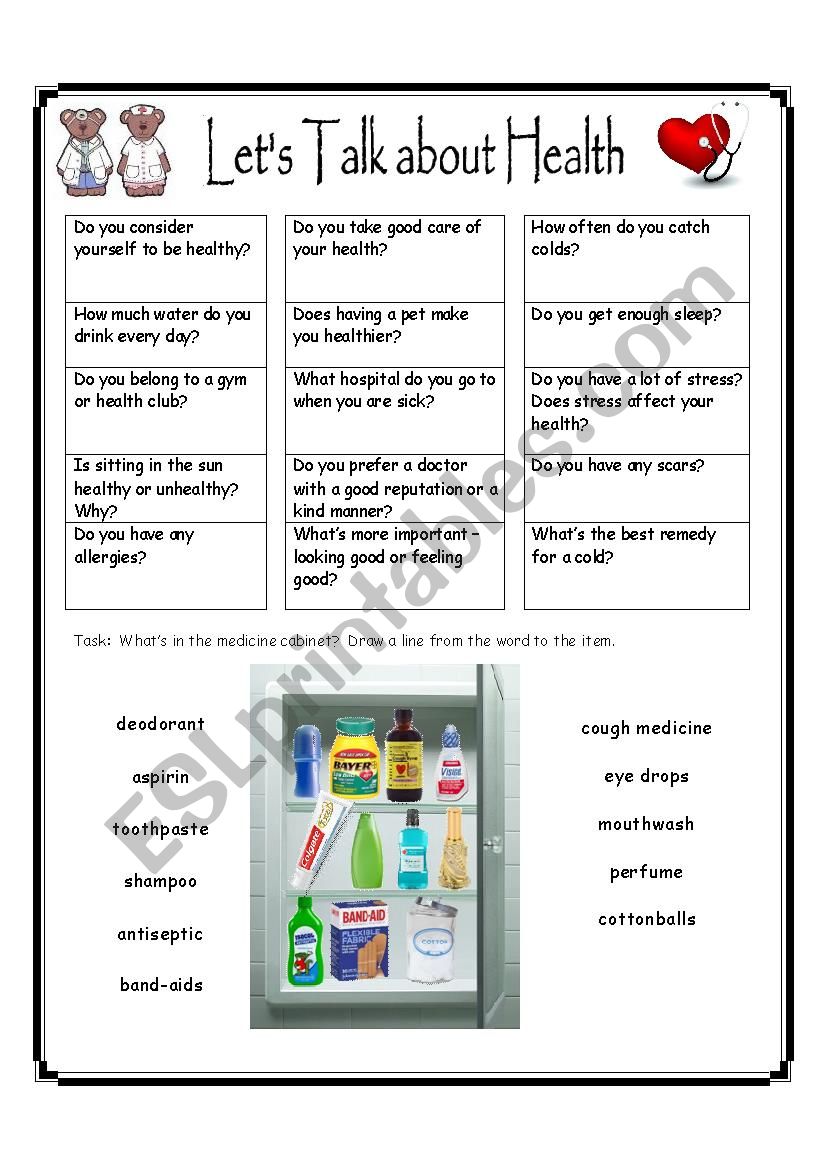 Let´s Talk about Health ESL worksheet by EstherLee76