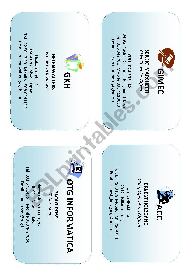  business cards    fac-simile worksheet