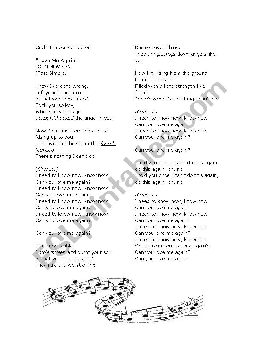 PAST SIMPLE with sing alone worksheet