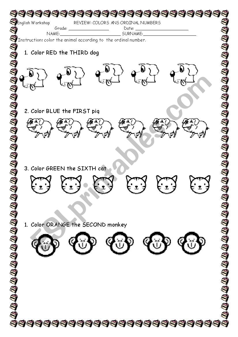 ORDINAL NUMBERS worksheet