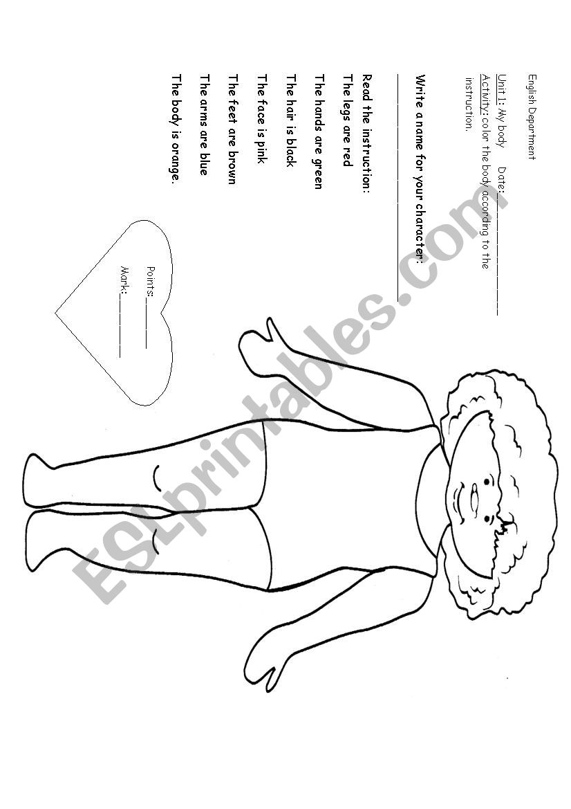 Body parts worksheet