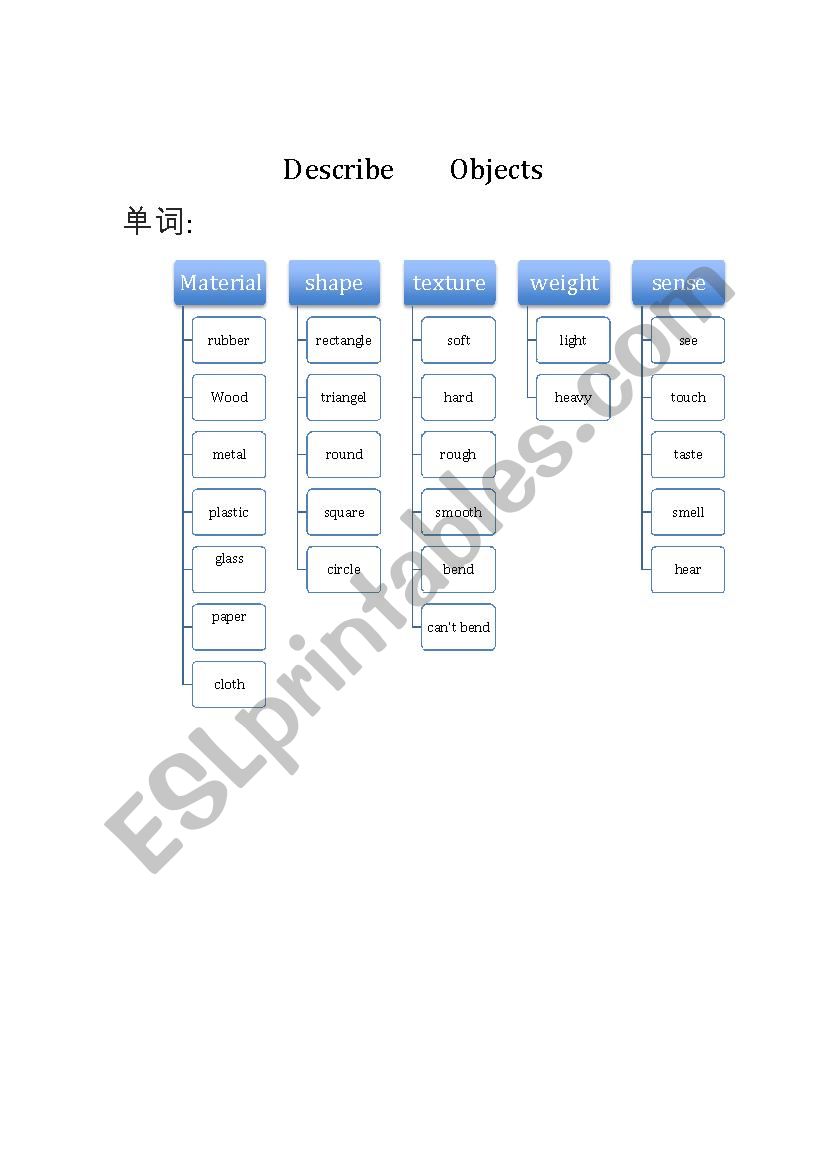 describ objects worksheet