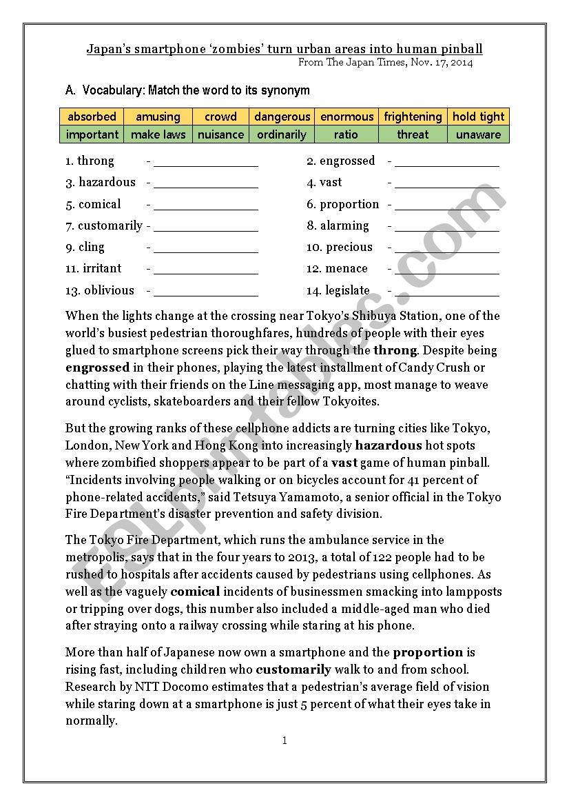 Smartphone Zombies worksheet