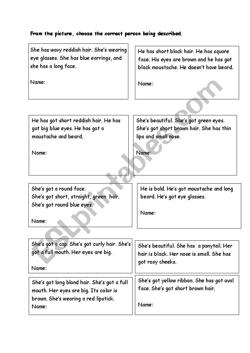 Describing People worksheet