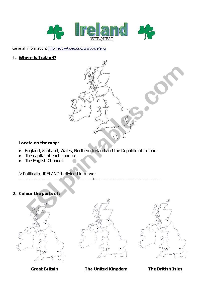 Ireland - Webquest worksheet