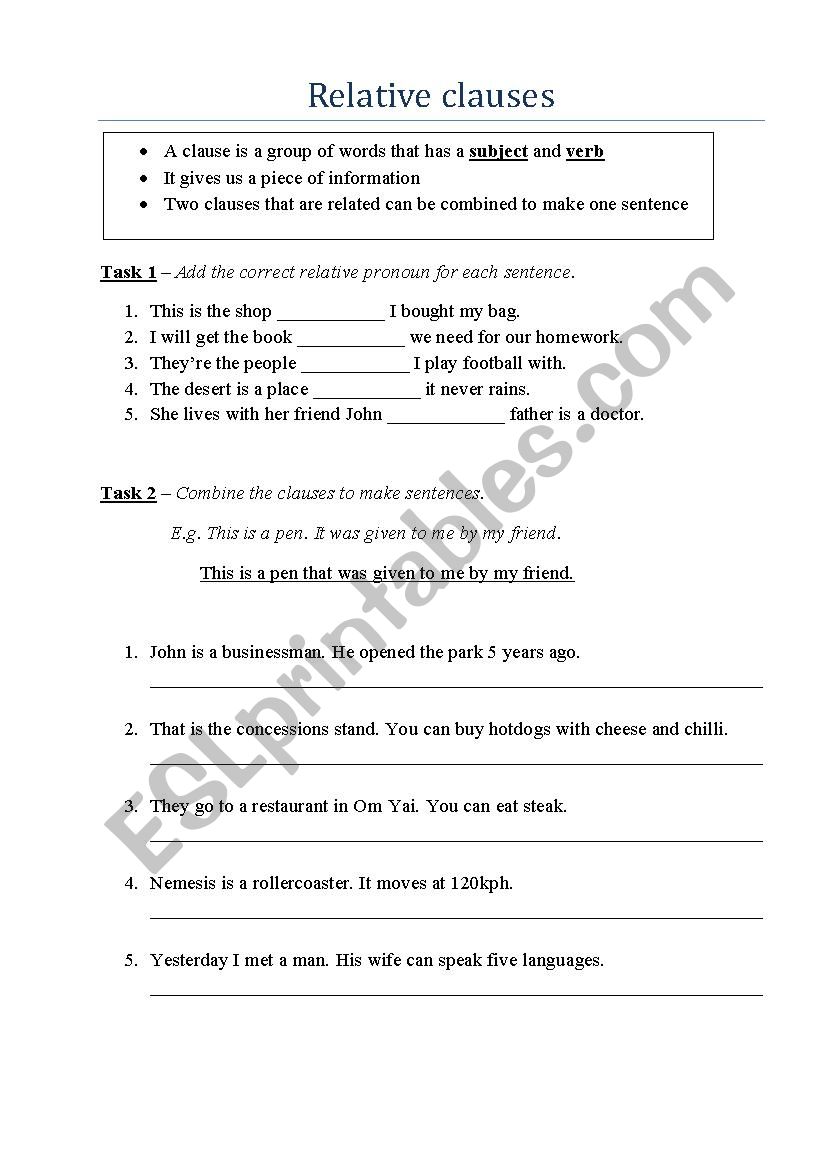 Relative clauses worksheet