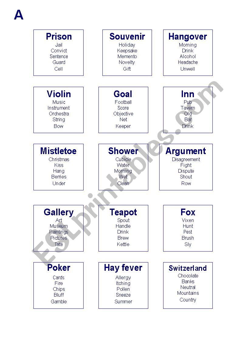 Taboo words 1 worksheet